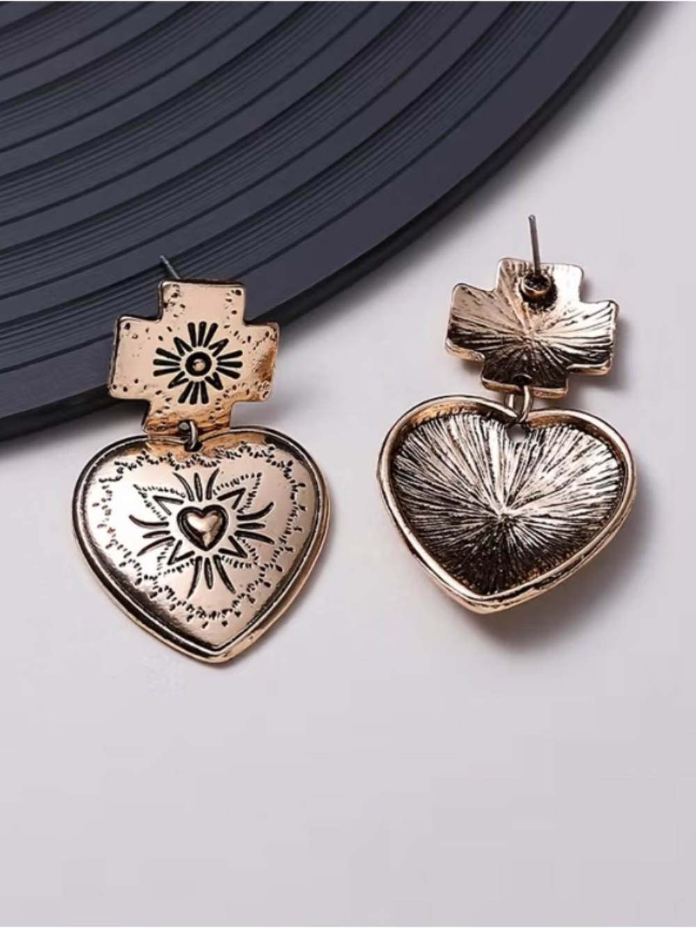 WESTERN Boho Cross Heart 18K Gold Plated Earrings
